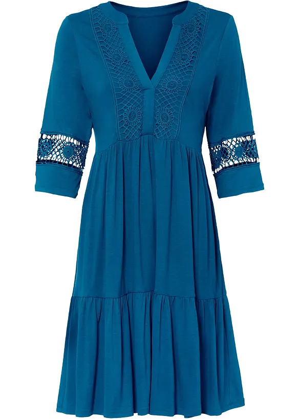 Tunika-Kleid mit Spitze in blau von vorne - bonprix