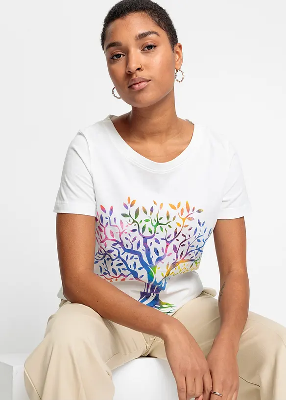Bedrucktes T-Shirt aus Bio-Baumwolle in weiß von vorne (im Anschnitt) - bonprix Bedrucktes T-Shirt aus Bio-Baumwolle in weiß von vorne (im Anschnitt) - bonprix