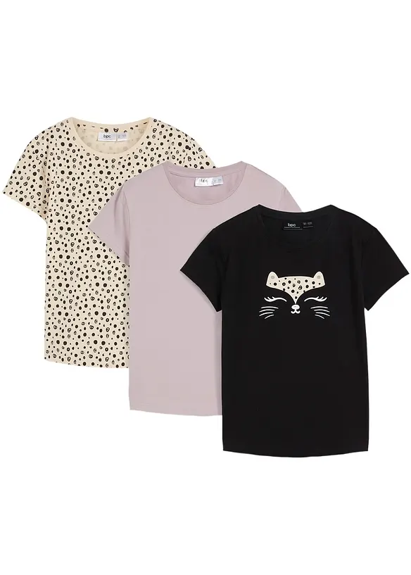 T-Shirt aus reiner Bio Baumwolle (3er Pack) in lila von vorne - bonprix