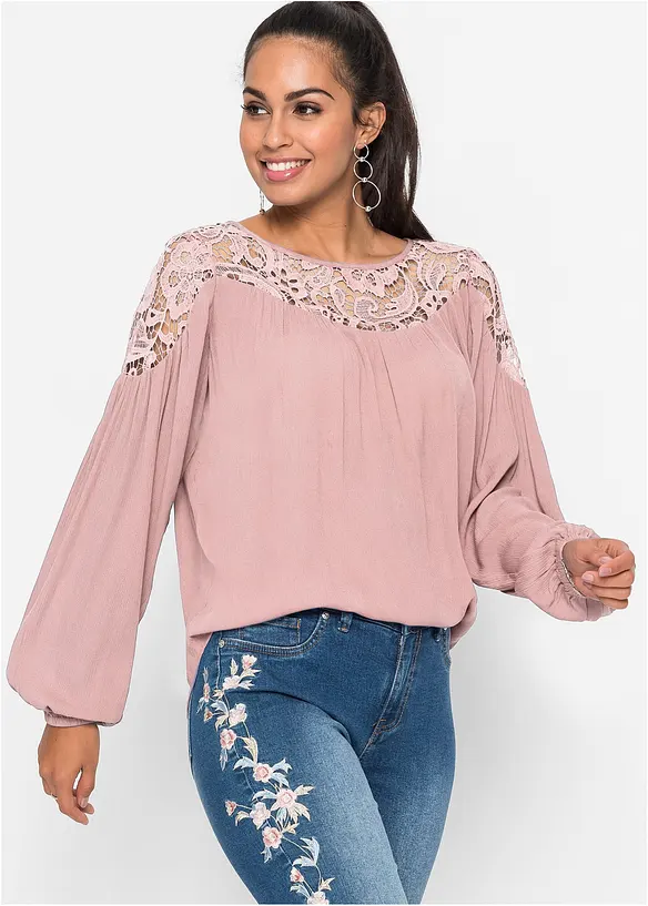 Tunika aus fließender Viskose in rosa von vorne (im Anschnitt) - bonprix Tunika aus fließender Viskose in rosa von vorne (im Anschnitt) - bonprix