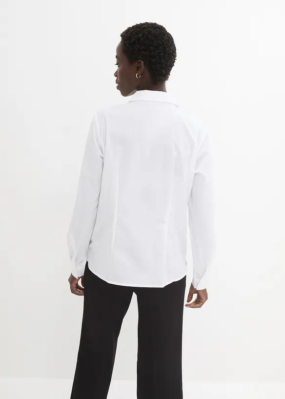 Popeline-Hemdbluse aus Baumwoll-Mix in weiß von hinten (im Anschnitt) - bonprix