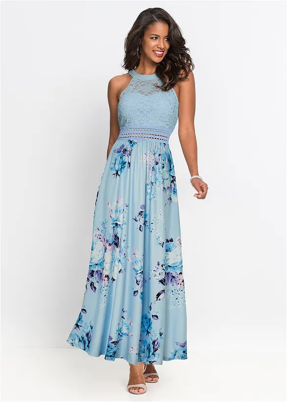 Maxikleid mit Spitze in blau von vorne (Totalaufnahme) - bonprix Maxikleid mit Spitze in blau von vorne (Totalaufnahme) - bonprix