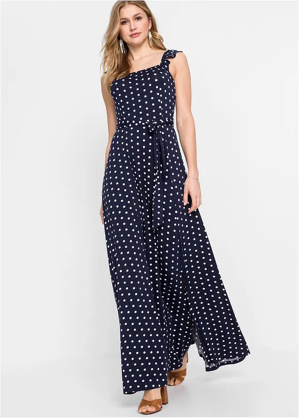 Maxikleid aus fließender Viskose in blau von vorne (Totalaufnahme) - bonprix