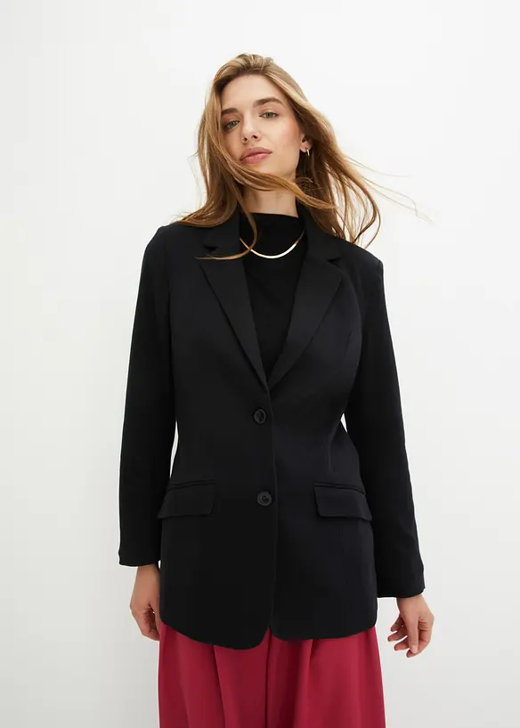 Longblazer aus reiner Baumwolle in schwarz von vorne (im Anschnitt) - bonprix