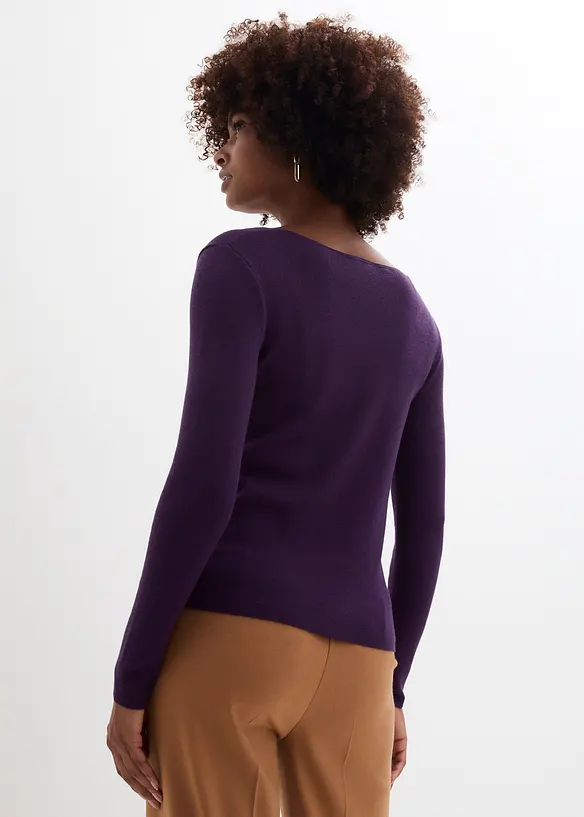 Feinstrickpullover aus weichem Viskose-Mix in lila von hinten (im Anschnitt) - bonprix