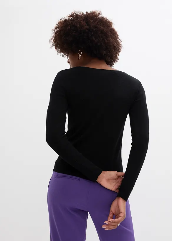Feinstrickpullover aus weichem Viskose-Mix in schwarz von hinten (im Anschnitt) - bonprix