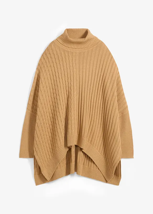 Oversize-Poncho Pullover in beige von vorne - bonprix