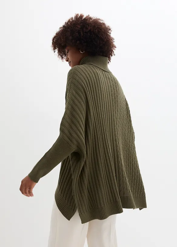 Oversize-Poncho Pullover in grün von hinten (im Anschnitt) - bonprix