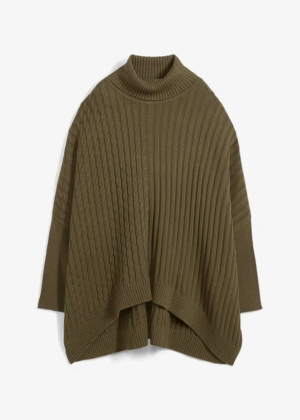 Oversize-Poncho Pullover in grün von vorne - bonprix