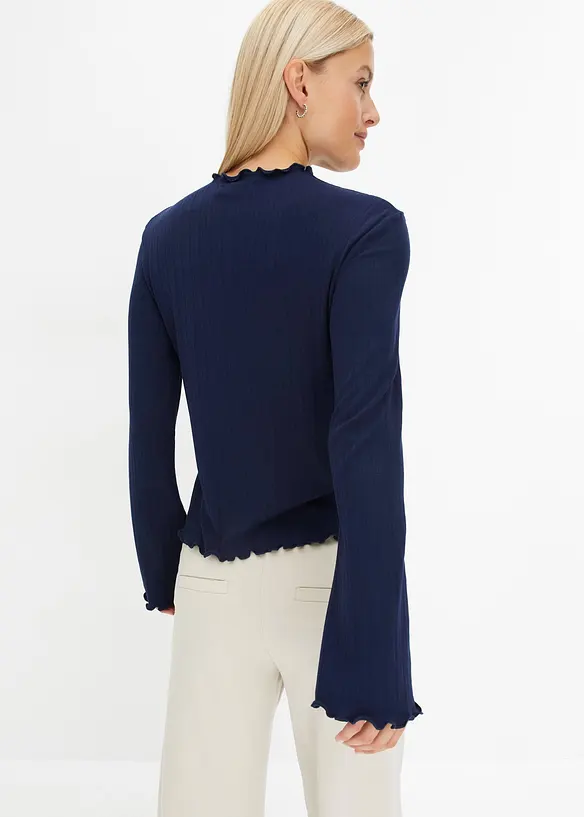 Geripptes Langarmshirt in blau von hinten (im Anschnitt) - bonprix