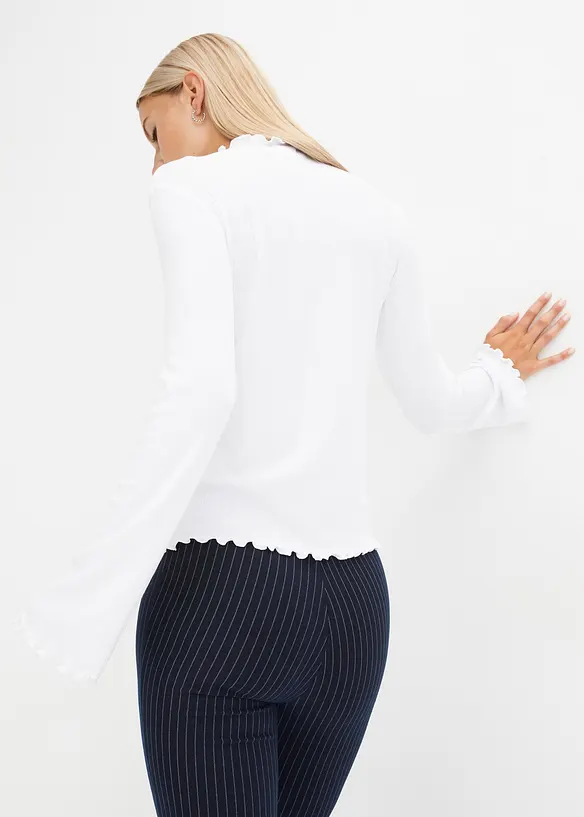Geripptes Langarmshirt in weiß von hinten (im Anschnitt) - bonprix Geripptes Langarmshirt in weiß von hinten (im Anschnitt) - bonprix
