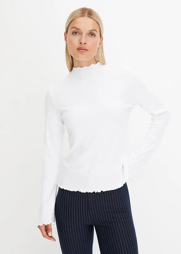 Geripptes Langarmshirt in weiß von vorne (im Anschnitt) - bonprix Geripptes Langarmshirt in weiß von vorne (im Anschnitt) - bonprix