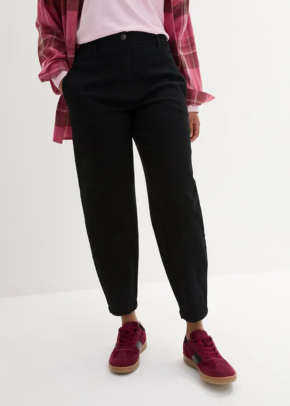 Highwaist Barrelhose aus Baumwoll-Mix in schwarz von vorne - bonprix Highwaist Barrelhose aus Baumwoll-Mix in schwarz von vorne - bonprix