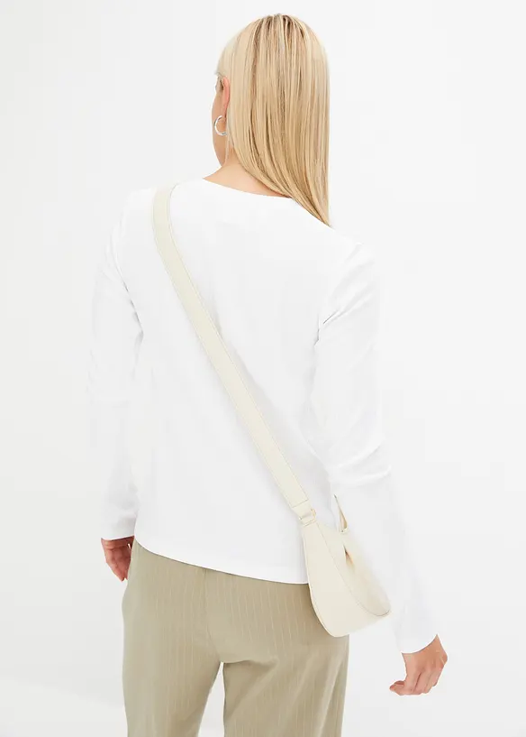 Geripptes Langarmshirt aus reiner Baumwolle in weiß von hinten (im Anschnitt) - bonprix Geripptes Langarmshirt aus reiner Baumwolle in weiß von hinten (im Anschnitt) - bonprix