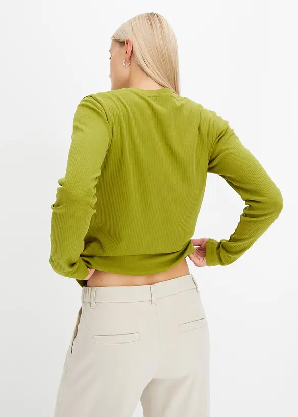 Geripptes Langarmshirt aus reiner Baumwolle in grün von hinten (im Anschnitt) - bonprix