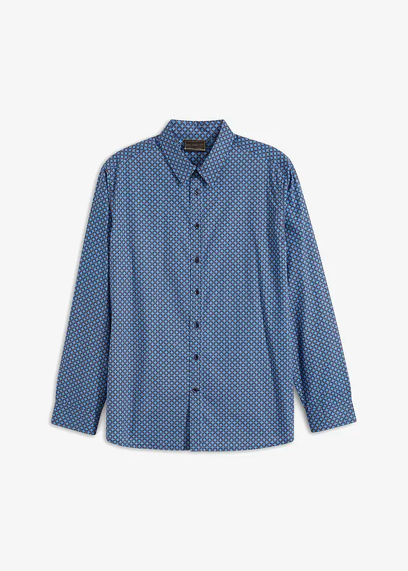 Langarmhemd aus Baumwoll-Popeline in Regular Fit in blau von vorne - bonprix