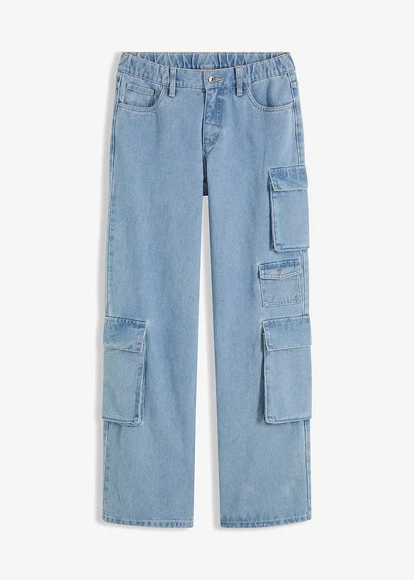 Cargo-Jeans Mid Waist in blau von vorne - bonprix