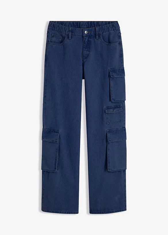 Cargo-Jeans Mid Waist in blau von vorne - bonprix