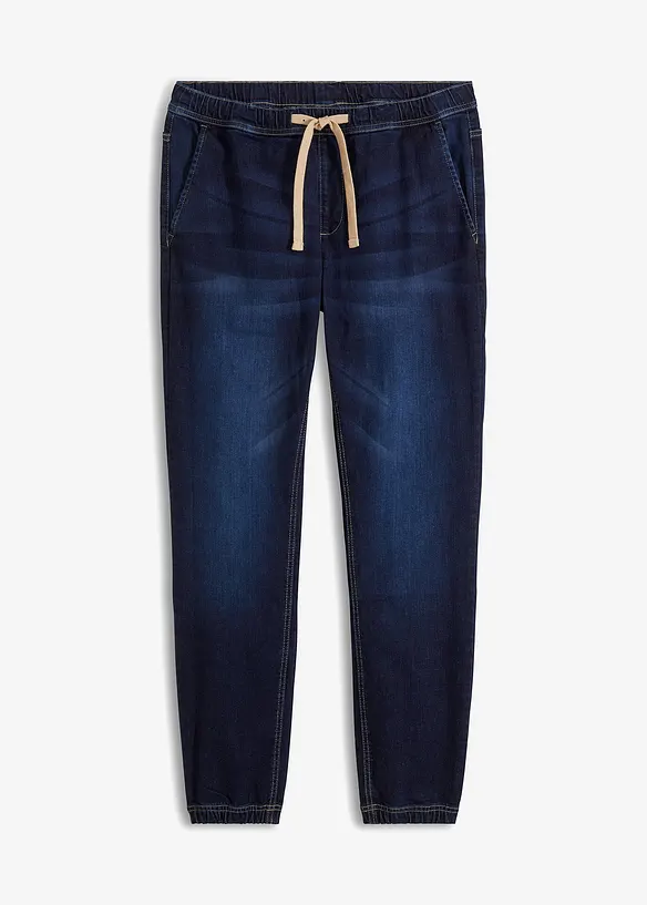 Regular-Fit Jeans-Jogger mit Dehnbund, Tapered in blau von vorne - bonprix