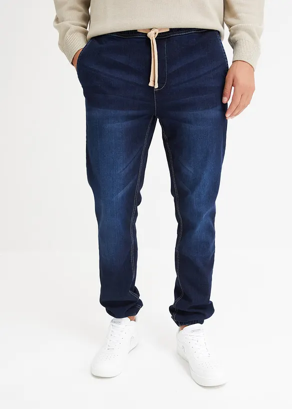 Regular-Fit Jeans-Jogger mit Dehnbund, Tapered in blau von vorne - bonprix