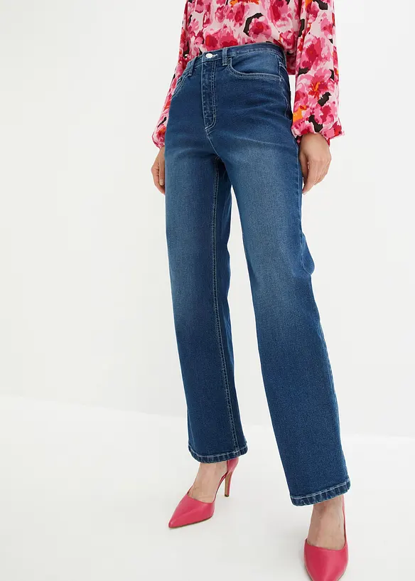 Wide Leg Jeans High Waist in blau von vorne - bonprix