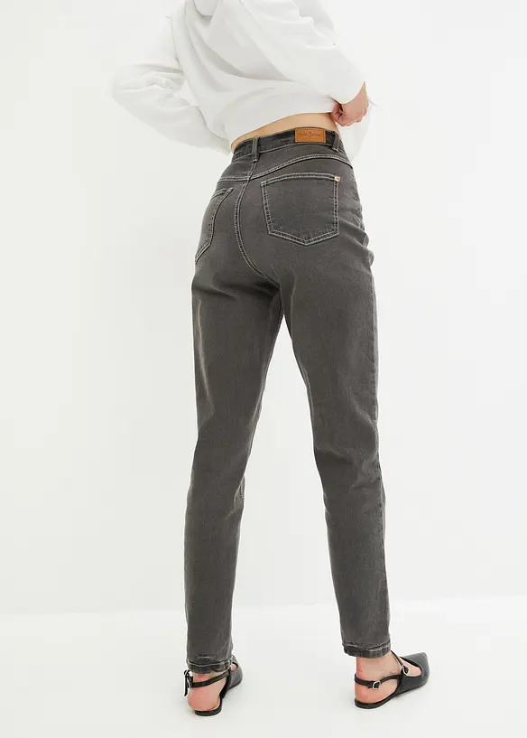 Mom Jeans High Waist, Stretch in grau von hinten - bonprix