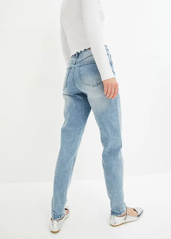Mom Jeans High Waist, Stretch in blau von hinten - bonprix