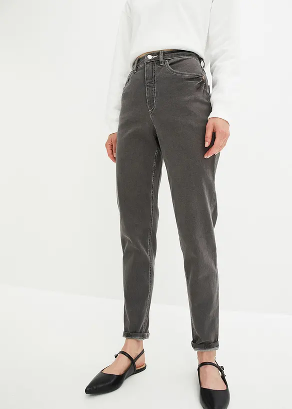 Mom Jeans High Waist, Stretch in grau von vorne - bonprix