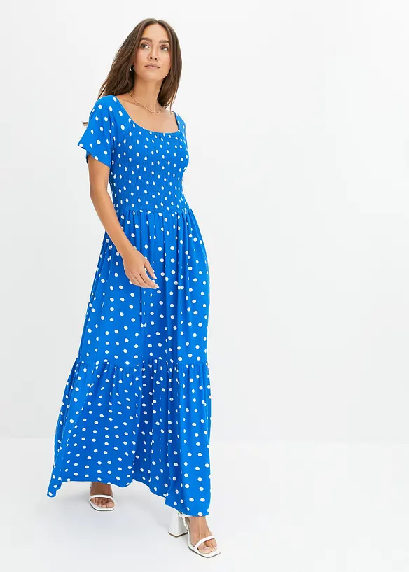 Maxikleid aus fließender Viskose in blau von vorne (Totalaufnahme) - bonprix