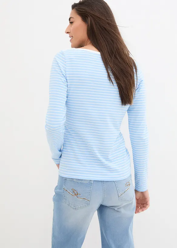 Langarmshirt mit reiner Bio-Baumwolle in blau von hinten (im Anschnitt) - bonprix