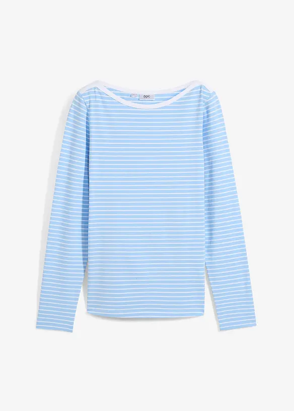 Langarmshirt mit reiner Bio-Baumwolle in blau von vorne - bonprix