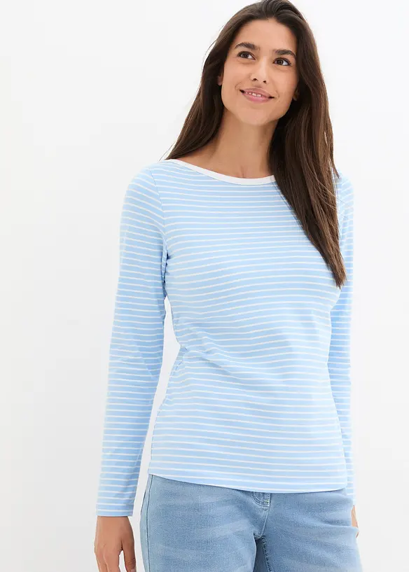 Langarmshirt mit reiner Bio-Baumwolle in blau von vorne (im Anschnitt) - bonprix
