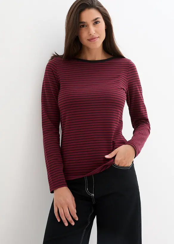 Langarmshirt mit reiner Bio-Baumwolle in rot von vorne (im Anschnitt) - bonprix Langarmshirt mit reiner Bio-Baumwolle in rot von vorne (im Anschnitt) - bonprix