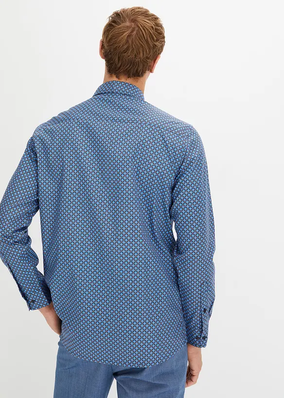 Langarmhemd aus Baumwoll-Popeline in Regular Fit in blau von hinten (im Anschnitt) - bonprix