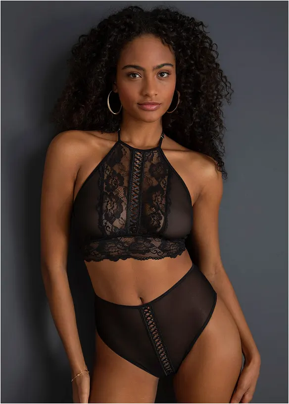 Bustier+Tailienslip ouvert (2-tlg.Set) in schwarz von vorne (Totalaufnahme) - VENUS