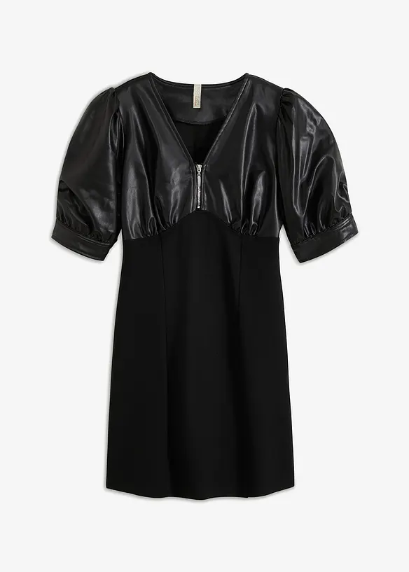 Lederimitat-Kleid in schwarz von vorne - bonprix