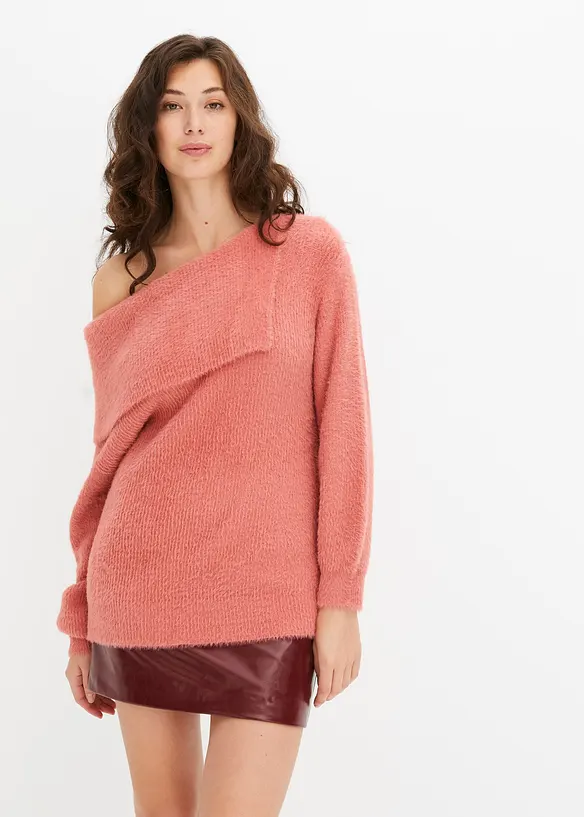 Asymmetrischer Off-Shoulder Pullover in rosa von vorne (im Anschnitt) - bonprix Asymmetrischer Off-Shoulder Pullover in rosa von vorne (im Anschnitt) - bonprix
