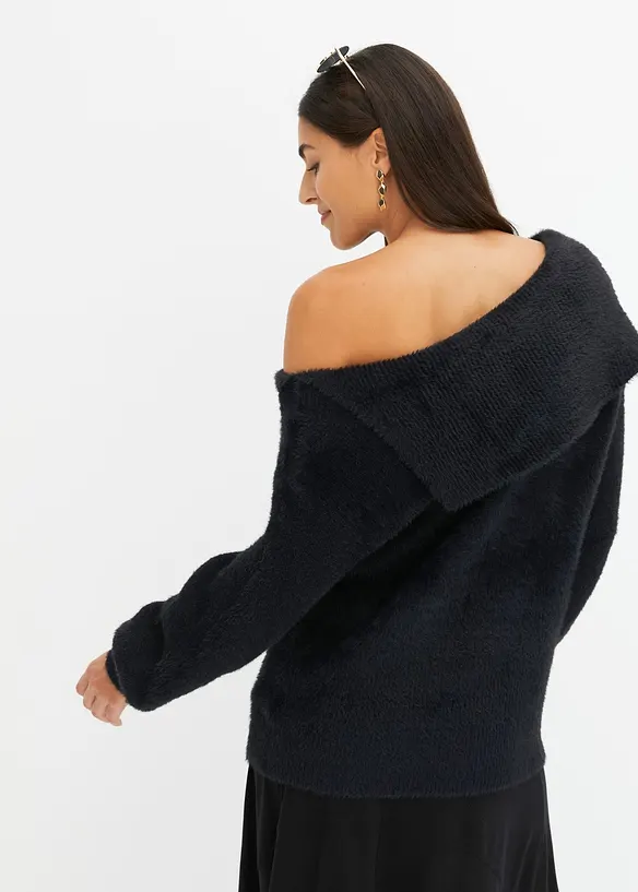Asymmetrischer Off-Shoulder Pullover in schwarz von hinten (im Anschnitt) - bonprix Asymmetrischer Off-Shoulder Pullover in schwarz von hinten (im Anschnitt) - bonprix