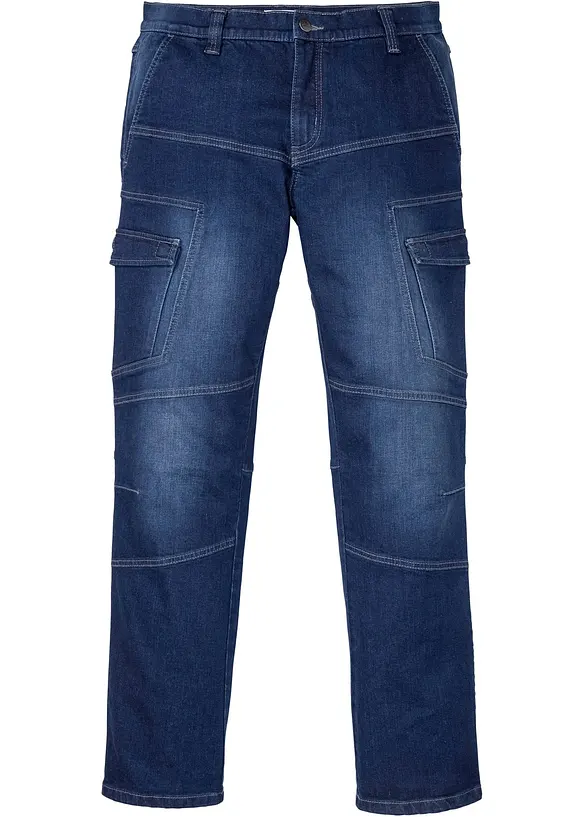 Regular-Fit Cargo-Jeans, Straight in blau von vorne - bonprix