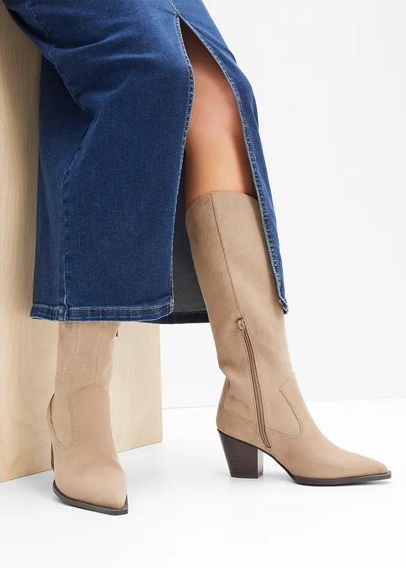 Cowboy-Stiefel mit Stickerei in beige - bonprix