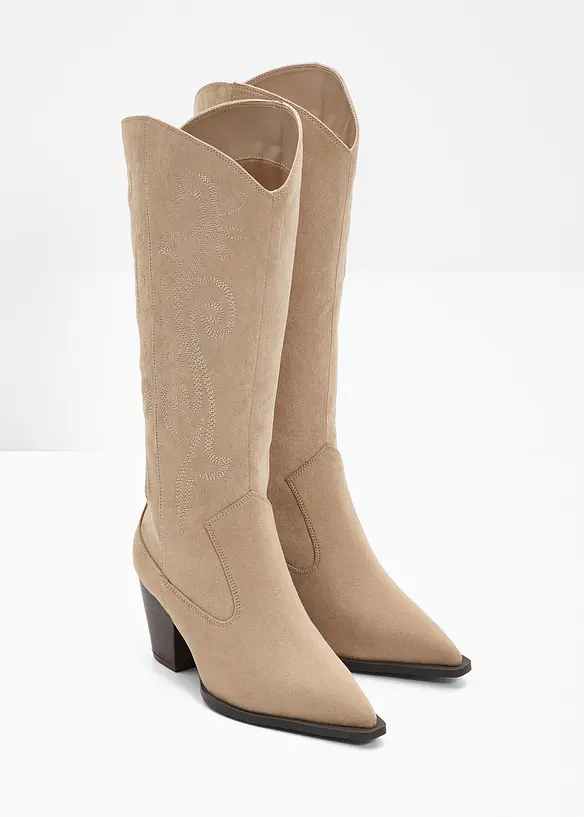 Cowboy-Stiefel mit Stickerei in beige - bonprix