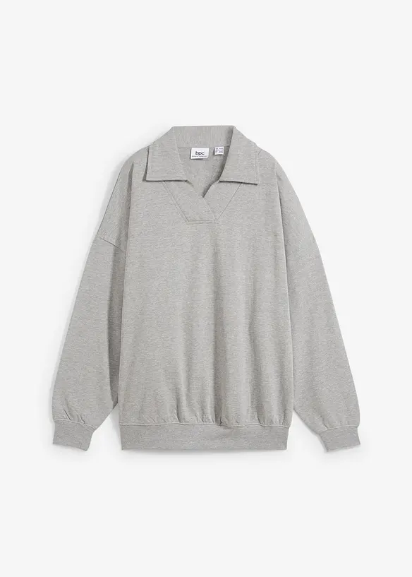 Oversize-Sweatshirt mit V-Ausschnitt und Polokragen in grau von vorne - bonprix