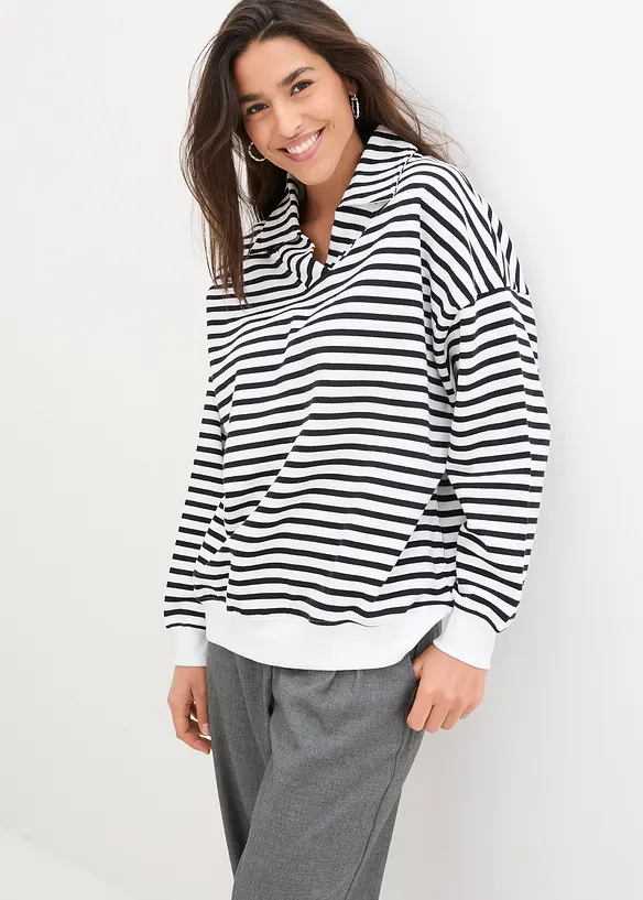 Oversize-Sweatshirt mit V-Ausschnitt und Polokragen in weiß von vorne (im Anschnitt) - bonprix Oversize-Sweatshirt mit V-Ausschnitt und Polokragen in weiß von vorne (im Anschnitt) - bonprix