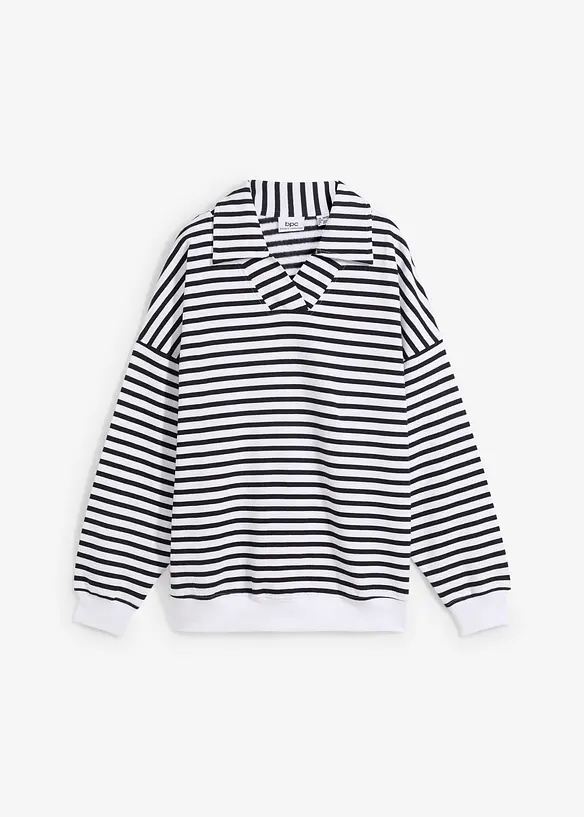 Oversize-Sweatshirt mit V-Ausschnitt und Polokragen in weiß von vorne - bonprix Oversize-Sweatshirt mit V-Ausschnitt und Polokragen in weiß von vorne - bonprix