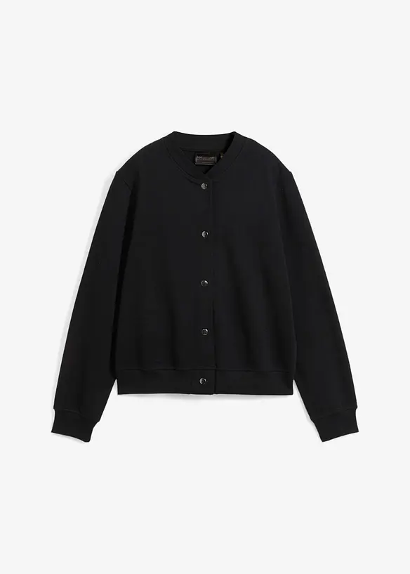 Sweatjacke mit Knopfleiste in schwarz von vorne - bonprix
