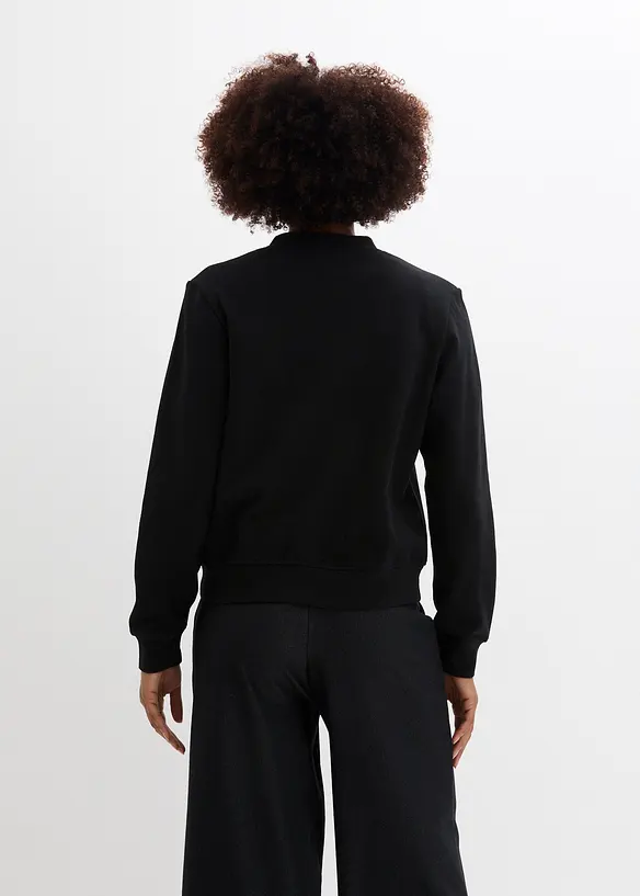 Sweatjacke mit Knopfleiste in schwarz von hinten (im Anschnitt) - bonprix