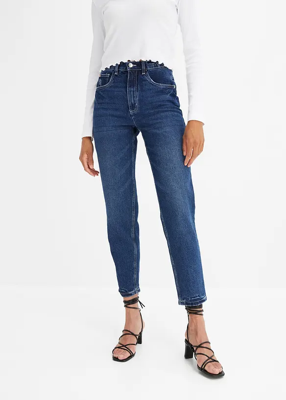 Mom Jeans High Waist, cropped in blau von vorne - bonprix