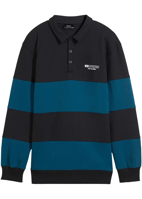 Sweatshirt mit Polo-Kragen in schwarz von vorne - bonprix