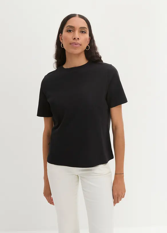 T-Shirt aus reiner schwerer Bio-Baumwolle in schwarz von vorne (im Anschnitt) - bonprix