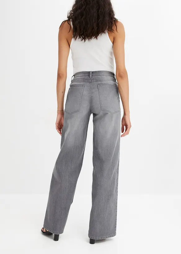 Wide-Leg-Jeans, High Waist in grau von hinten - bonprix